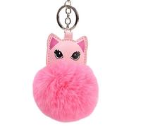 Llaveros para mujer, diseño de gato con pompón flúffy, llavero, bolsa colgante de color rosa oscuro, creativo y útilOperación fácil