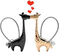 Llaveros para Parejas, Lindo Llavero de Jirafa, Llavero magnético de Amor con Caja de Regalo, aleación de Aluminio, Llavero para Parejas, Regalos para Novio y Novia (Negro y Oro Rosa)