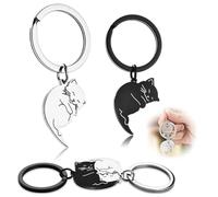llaveros pareja,Llavero de acero inoxidable para parejas, llavero de gato a juego, llavero de San Valentín para él, su novio, novia, esposa, marido, prometida, amigos