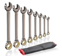 Llaves Fijas con Carraca de 8 Piezas, Juego de Llaves de Carraca Métricas 6-19mm, Llave de Carraca de 72 Dientes, Llave combinada de trinquete Llave fija Construidas en Cr-V, Superficie Cromo Pulido