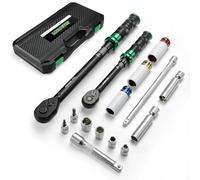 LLAVETOR Juego de llaves dinamométricas 60 Nm y 220 Nm, accionamiento 3/8 y 1/2 con 15 vasos hexagonales, bujía de encendido, extensiones para coche, moto, mantenimiento industrial