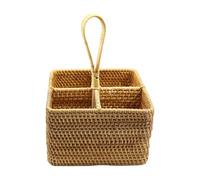 Llazsybz Porta Cubiertos Cesta Organizador Portátil Almacenaje para Utensilios de Mesa Rattan Natural Diseño Artesanal Adecuado para Cocina Camping Mesa Del Co , Cuadrado grande