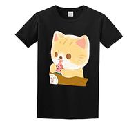 Llbang Cute Cat Watermelon Unisex 100% Cotton Short-Sleeve T-Shirts Black XXXL