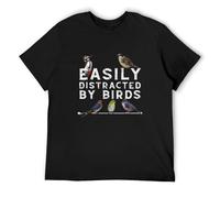 Llbang Easily Distracted by Birds Funny Bird Lover & Bird O-Neck 100% Cotton Short Sleeve Unisex T-Shirt L