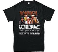 Llbang Linglin Bonanza TV Series 62Nd Anniversary, Pernall Michael Dan Lorne Signatures T-Shirt Short-Sleeve Shirt Black Unisex 100% Cotton Short-Sleeve T-Shirts Black XL