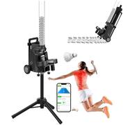LLBMmm Mini máquina de entrenamiento de bádminton portátil, con 6 modos de entrenamiento, controlada por aplicación, velocidad/frecuencia/posición ajustable, 52 volantes, para práctica efectiva en