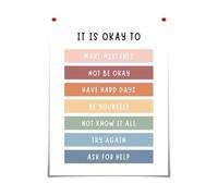 LLBOGRGGN Affirmation Boho Poster - It Is Okay To Be Yourself Classroom Wall-Art for Room or Playroom(Framed,16X24inch(40X60cm))