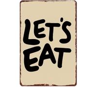 LLBOGRGGN Aluminum Wall Decor LETS EAT Vintage Retro Sign for Kitchen Dining Room Restaurant Cafe (8 X 12 in)
