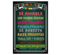 LLBOGRGGN Back to School Spanish Poster Motivational Classroom Rules Español Chart for Teacher Supplies Elementary High School All Grades Decor(Framed,16x24inch(40x60cm))