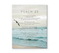 LLBOGRGGN Beach Themed Scripture Wall-Art Psalm 23 The Lord is My Shepherd Coastal Canvas Print Inspirational Decor for Home Office Prayer Room(Framed,16x24inch(40x60cm))