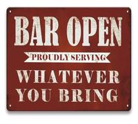 LLBOGRGGN Beer Lover Metal Sign Bar Open Whatever You Bring Vintage Retro Tin for Home Man Cave Station Wall-Art 8 X 12 in