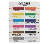 LLBOGRGGN Bilingual Spanish Colors Metal Tin Sign Learn the Word in Espanol Teaching Resource Wall Hanging for Toddler Room Dorm 8 X 12 inch
