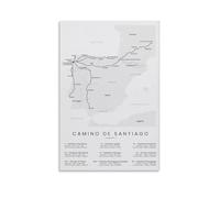 LLBOGRGGN Camino de Santiago Map Canvas Print - Pilgrimage Route Wall-Art, Travel Inspiration Decor for Home Office Study Gift(Unframed,16x24inch(40x60cm))
