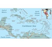 LLBOGRGGN Caribbean Map Poster West Indies Islands Greater Antilles Lesser Detailed Political Geography Chart Wall-Art Classroom Office(Framed,08x12inch(20x30cm))