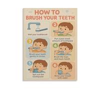 LLBOGRGGN Childrens Oral Hygiene Poster How to Brush Your Teeth Step by Guide Educational Wall-Art for Bathroom Home Decor School Nurse Office(Framed,16x24inch(40x60cm))
