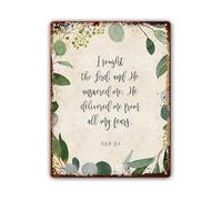 LLBOGRGGN Christian Wall Decor Psalm 34 4 He Answered Me Vintage Metal Sign Scripture Art for Home Gift (8 X 12 in)