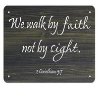 LLBOGRGGN Corinthians 5:7 Metal Sign We Walk by Faith Not by Sight Rustic Wall-Art for Office Bedroom Coffee Lover Gift (8 X 12 in)