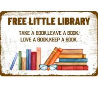 LLBOGRGGN Cozy Tin Sign Little Library Retro Plaque Bar Cafe Home Living Room Gift For Readers 8 X 12 in
