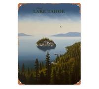 LLBOGRGGN Distressed Tin Plaque Lake Tahoe Travel Memory for Farmhouse Entryway Hallway Laundry Room Porch Balcony 8 X 12 in