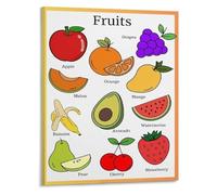 LLBOGRGGN English Learning Poster Fruit Vocabulary Flashcards Colorful Educational Canvas Art for Bedroom Living Room Decor(Framed,16x24inch(40x60cm))