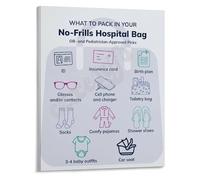 LLBOGRGGN First Time Mom Guide Hospital Bag Checklist Poster Labor and Delivery Essentials Canvas Wall-Art for Nursery Pregnancy Gift(Framed,12x18inch(30x45cm))
