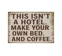 LLBOGRGGN Funny House Rules Metal Sign This Isnt A Hotel Make Your Own Bed And Coffee Sarcastic Tin Plaque for Kitchen Bar Room 8 X 12 Inch