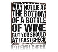 LLBOGRGGN Funny Sommelier Gift Metal Tin Sign The Answer May Not Lie At The Bottom Check Vintage Wall-Art for Dining Room Home Bar Decor 8 X 12 in