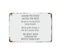 LLBOGRGGN Ignore The Grass Excuse Mess Baseball Motivational Quote Metal Sign Rustic Wall Decor for Office Living Room Kitchen Bar 8 X 12 inch