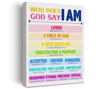 LLBOGRGGN Inspirational Christian Wall Art for Kids - Who Does God Say I Am Bible Verses on Canvas, Positive Affirmations Poster for Children's Room, Home and Classroom(Framed,12x18inch(30x45cm))