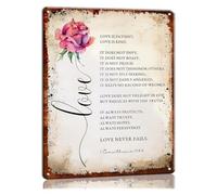 LLBOGRGGN Inspirational Metal Sign 1 Corinthians 13 4-8 Love Is Patient Endures All Things Elegant Lettering Rustic Tin Plate for Farmhouse Patio 8 X 12 inch