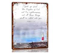 LLBOGRGGN Inspirational Metal Sign Seek Ye First the Kingdom of God Matthew 6 33 All These Things Added Faith Quote Rustic Tin Plate for Study Office 8 X 12 inch