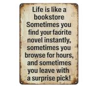 LLBOGRGGN Inspirational Metal Tin Plaque Life is Like a Bookstore Retro Wall-Art Gift for Readers Teachers Librarians Book Club Friends 8 X 12 Inch