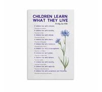 LLBOGRGGN Learn What They Live Poem Canvas Wall-Art Inspirational Parenting Quote for Bedroom Nursery or Playroom (Framed,16x24inch(40x60cm))