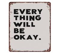 LLBOGRGGN Metal Tin Sign Everything Will Be Okay Encouraging Quote Wall Decor For Home Office Bedroom Living Room Uplifting Reassuring Words 8 X 12 inch