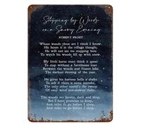 LLBOGRGGN Robert Frost Poem Quote Stopping by Woods on a Snowy Evening Vintage Metal Tin Sign Literary Wall-Art for Book Lover Gift 8 X 12 inch
