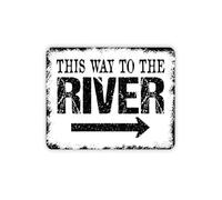 LLBOGRGGN Rustic Cabin Decor To The River Sign with Arrow Vintage Metal Tin for Lake House Campground Nature Lover Gift Idea 8 X 12 inch