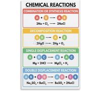 LLBOGRGGN Science Classroom Poster, Chemical Reactions Chart & Reference, Educational Wall-Art for Chemistry Class(Framed,12x18inch(30x45cm))