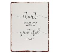 LLBOGRGGN Start Each Day With A Grateful Heart Retro Aluminum Sign Wall-Art for Home Living Room Dining 8 X 12 in