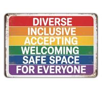 LLBOGRGGN Vintage Rainbow Metal Sign Safe Space Inclusive Diverse Community Tin Decor For Home Bar Bedroom Kitchen Office Wall-Art 8 X 12 inch