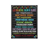 LLBOGRGGN Vintage Spanish Classroom Decor Metal Tin Sign with Class Rules Motivational Quote Educational Wall-Art for Teacher Elementary Middle School 8 X 12 inch