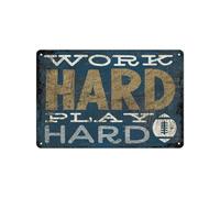 LLBOGRGGN Vintage Style Tin Sign Work Hard Play Retro Metal Wall-Art for Small Business Cafe Startup Lounge Motivational Decor 8 X 12 Inch