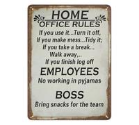 LLBOGRGGN Vintage Tin Sign Home Office Regulations Funny Quote Metal Wall Decor for Coworkers Boss Retirement Gift Idea 8 X 12 Inch