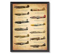 LLBOGRGGN World War II Aircraft Poster, Vintage Wall-Art for History Lovers, Living Room & Man Cave Decor(Framed,08x12inch(20x30cm))