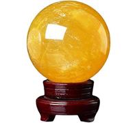 LLBOGRGGN Yellow Crystal Ball Citrine Sphere with Wooden Stand Feng Shui Divination for Display Ornament Art Decor,16cm/6.3in