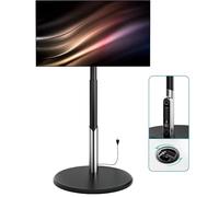 LLDEPLL - Soporte para TV de piso con toma de corriente, carrito de TV rodante para monitores LED OLED de 27 a 65 pulgadas, 6 niveles de ajuste de altura, soporte portátil para piso móvil con