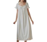 LLECDASEUI Camisón de algodón victoriano para mujer, estilo vintage, con volantes, de encaje, vestido de princesa, blanco, L