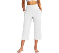 LLECDASEUI Capri Pantalones para Mujer Verano Pierna Ancha Pantalones Capri con Bolsillos Control de Barriga Yoga Capris Tallas Grandes Pantalones Cortos (L,A-White)