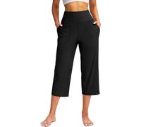 Capri Pantalones para Mujer Verano Pierna Ancha Pantalones Capri con Bolsillos Control de Barriga Yoga Capris Tallas Grandes Pantalones Cortos (L,A-Black)