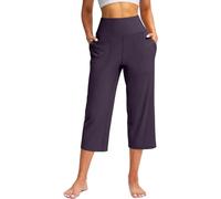 LLECDASEUI Capri Pantalones para Mujer Verano Pierna Ancha Pantalones Capri con Bolsillos Control de Barriga Yoga Capris Tallas Grandes Pantalones Cortos (XXL,A-Purple)