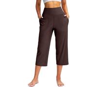 Capri Pantalones para Mujer Verano Pierna Ancha Pantalones Capri con Bolsillos Control de Barriga Yoga Capris Tallas Grandes Pantalones Cortos (XXXL,A-Brown)